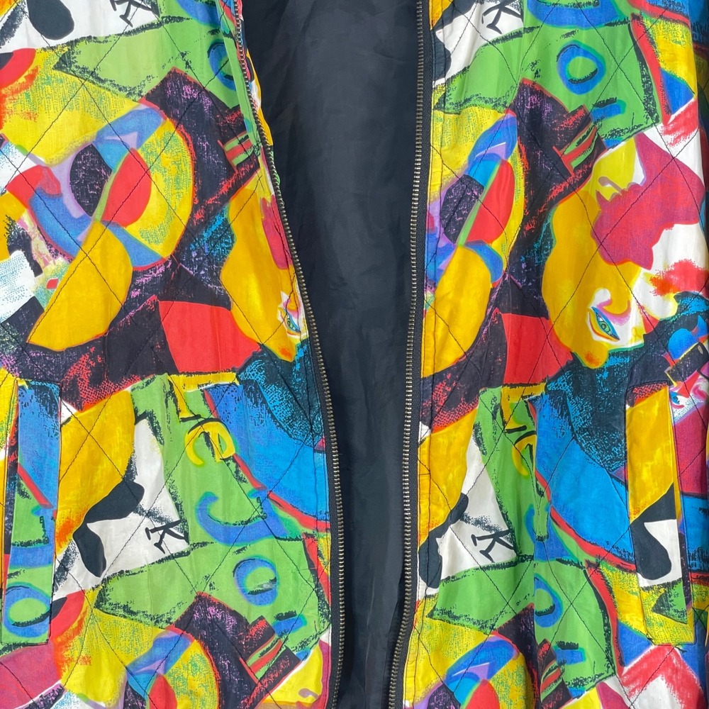 Vintage Robert Stock Silk Bomber Jacket Medium Abstract Graffiti Urban Chic READ - Picture 5 of 16